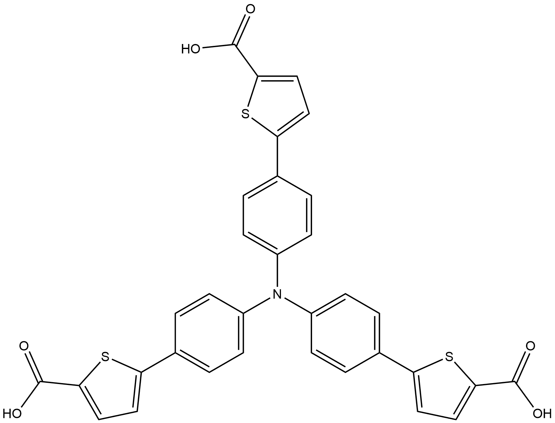 5,5′,5′′-(NITRILOTRI-4,1-PHENYLENE)TRIS[2-THIOPHENECARBOXYLIC ACID] 结构式