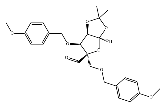 4-C-甲酰基-1,2-O-异亚丙基-3,5-二-O-对-甲氧基苄基-Α-D-核糖-呋喃酮 结构式