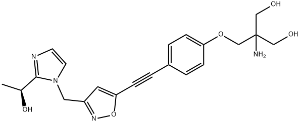 1,3-Propanediol, 2-amino-2-[[4-[2-[3-[[2-[(1S)-1-hydroxyethyl]-1H-imidazol-1-yl]methyl]-5-isoxazolyl]ethynyl]phenoxy]methyl]- 结构式