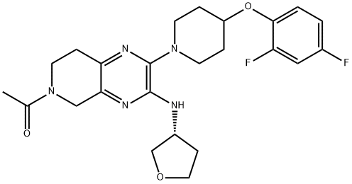 Ethanone, 1-[2-[4-(2,4-difluorophenoxy)-1-piperidinyl]-7,8-dihydro-3-[[(3R)-tetrahydro-3-furanyl]amino]pyrido[3,4-b]pyrazin-6(5H)-yl]- 结构式