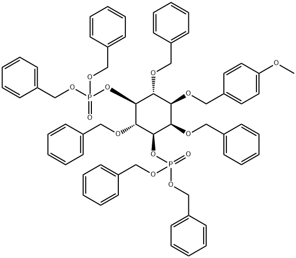 D-myo-Inositol, 1-O-(4-methoxyphenyl)methyl-2,4,6-tris-O-(phenylmethyl)-, bisbis(phenylmethyl) phosphate 结构式