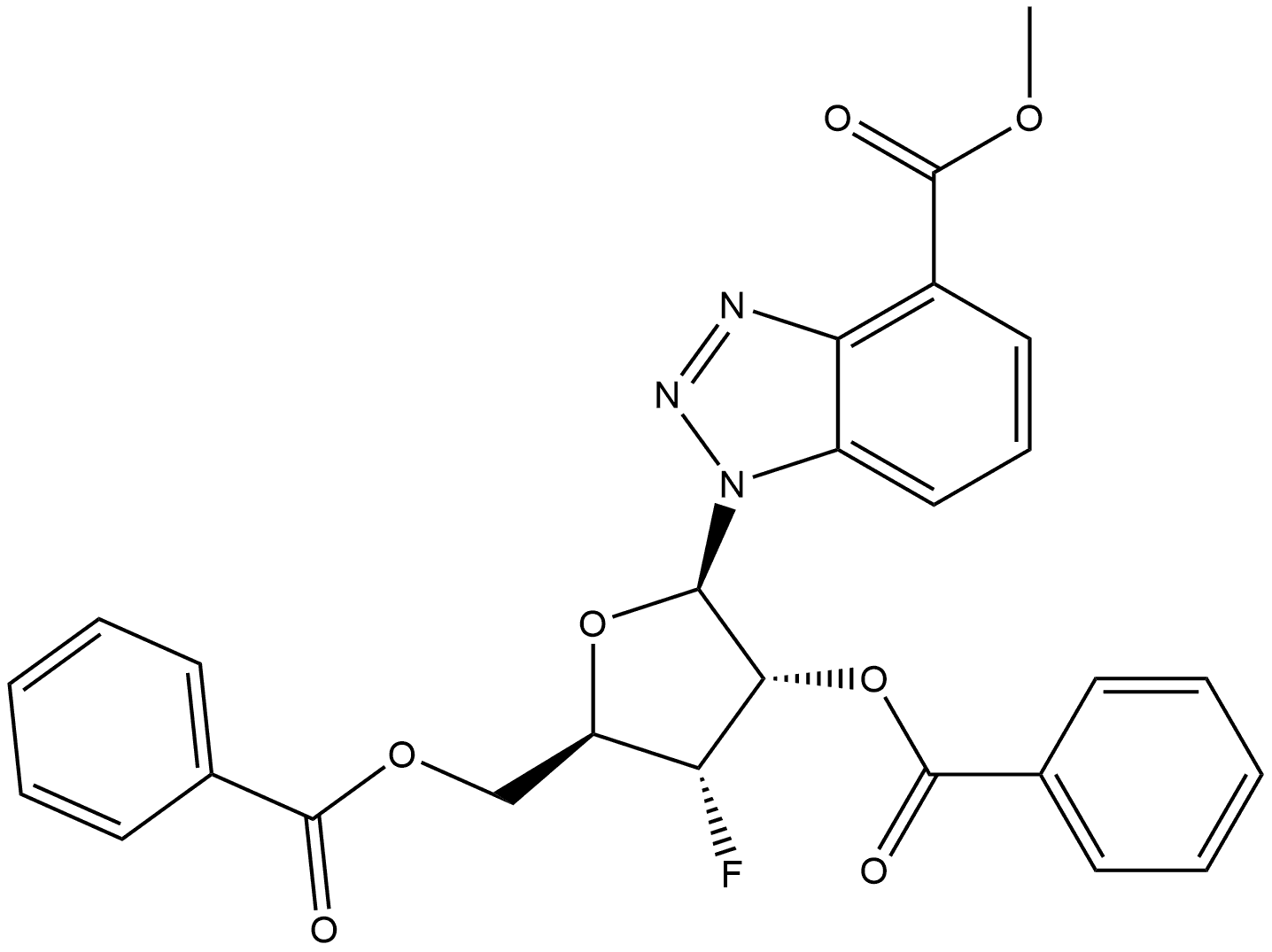 methyl 1-((2R,3S,4R,5R)-3-(benzoyloxy)-5-((benzoyloxy)methyl)-4-fluorotetrahydrofuran-2-yl)-1H-benzo[d][1,2,3]triazole-4-carboxylate 结构式