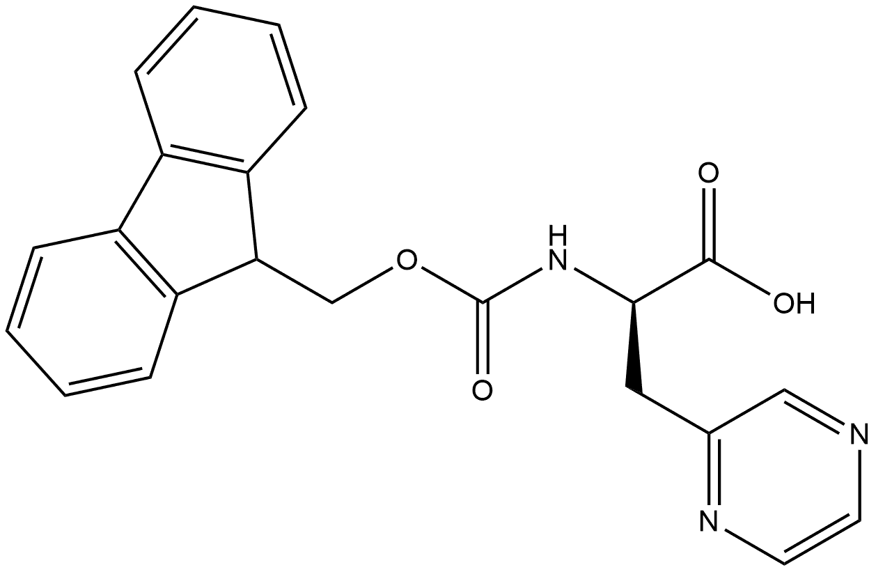 2-Pyrazinepropanoic acid, α-[[(9H-fluoren-9-ylmethoxy)carbonyl]amino]-, (αR)- 结构式