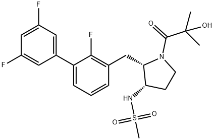 Methanesulfonamide, N-[(2S,3S)-1-(2-hydroxy-2-methyl-1-oxopropyl)-2-[(2,3',5'-trifluoro[1,1'-biphenyl]-3-yl)methyl]-3-pyrrolidinyl]- 结构式