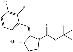 1-Pyrrolidinecarboxylic acid, 3-amino-2-[(3-bromo-2-fluorophenyl)methyl]-, 1,1-dimethylethyl ester, (2S,3S)- 结构式