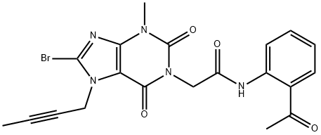 N-(2-乙酰基苯基)-2-(8-溴-7-(丁-2-炔-1-基)-3-甲基-2,6-二氧代-2,3,6,7-四氢-1H--嘌呤-1-基)乙酰胺(利格列汀杂质) 结构式