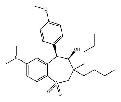 1-Benzothiepin-4-ol, 3,3-dibutyl-7-(dimethylamino)-2,3,4,5-tetrahydro-5-(4-methoxyphenyl)-, 1,1-dioxide, (4R,5R)- 结构式