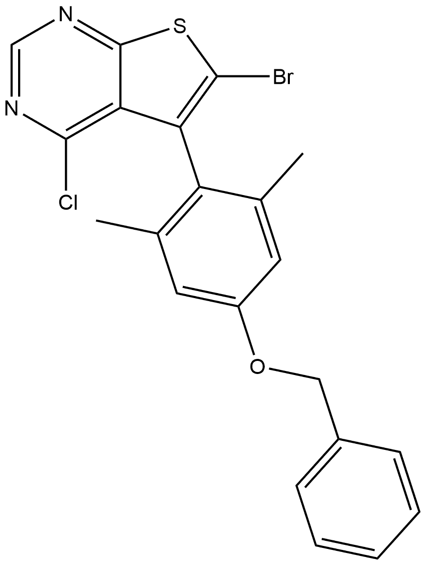 5-(4-(苄氧基)-2,6-二甲基苯基)-6-溴-4-氯噻吩并[2,3-D]嘧啶 结构式