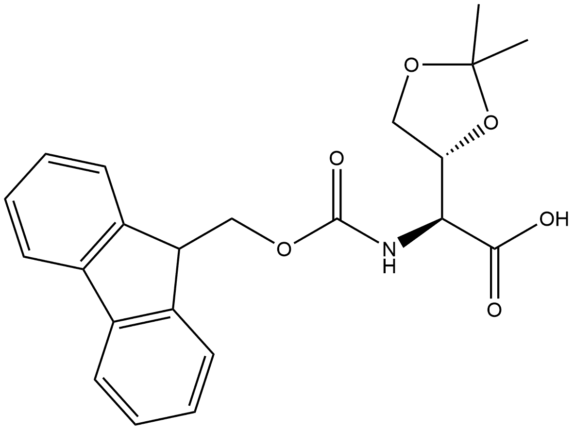 (S)-2-((((9H-芴-9-基)甲氧基)羰基)氨基)-2-((R)-2,2-二甲基-1,3-二氧戊环-4-基)乙酸 结构式