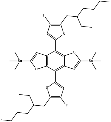 Stannane, 1,1'-[4,8-bis[5-(2-ethylhexyl)-4-fluoro-2-thienyl]benzo[1,2-b:4,5-b']difuran-2,6-diyl]bis[1,1,1-trimethyl- 结构式