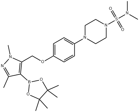 1-Piperazinesulfonamide, 4-[4-[[1,3-dimethyl-4-(4,4,5,5-tetramethyl-1,3,2-dioxaborolan-2-yl)-1H-pyrazol-5-yl]methoxy]phenyl]-N,N-dimethyl- 结构式