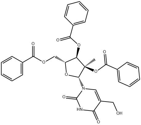 2',3',5'-Tri-O-benzoyl-5-hydroxymethyl-2'--C-methyluridine 结构式