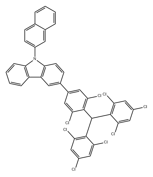 9H-Carbazole, 3-[4-[bis(2,4,6-trichlorophenyl)methyl]-3,5-dichlorophenyl]-9-(2-naphthalenyl)- 结构式