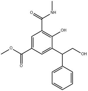 4-羟基-3-(2-羟基-1-苯乙基)-5-(甲氨酰)苯甲酸甲酯 结构式