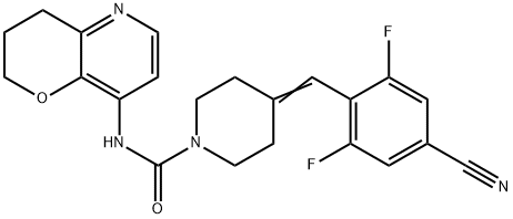 4-[(4-cyano-2,6-difluorophenyl)methylene]-N-(3,4-dihydro-2H-pyrano[3,2-b]pyridin-8-yl)piperidine-1-carboxamide 结构式