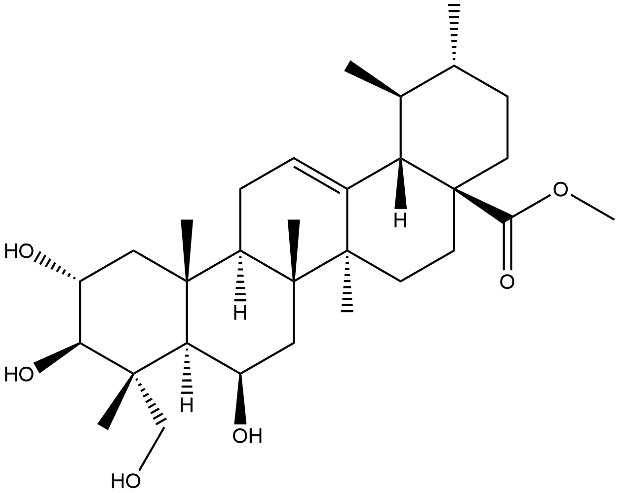 Urs-12-en-28-oic acid, 2,3,6,23-tetrahydroxy-, methyl ester, (2α,3β,4α,6β)- 结构式