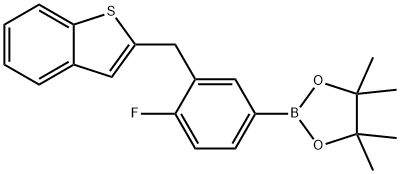 Benzo[b]thiophene, 2-[[2-fluoro-5-(4,4,5,5-tetramethyl-1,3,2-dioxaborolan-2-yl)phenyl]methyl]- 结构式