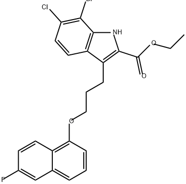 1H-Indole-2-carboxylic acid, 7-bromo-6-chloro-3-[3-[(6-fluoro-1-naphthalenyl)oxy]propyl]-, ethyl ester 结构式