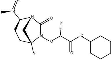 Acetic acid, 2-fluoro-2-[[(1S,2R,5R)-2-[(R)-methylsulfinyl]-7-oxo-1,6-diazabicyclo[3.2.1]oct-6-yl]oxy]-, cyclohexyl ester, (2R)- 结构式