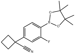 1-(3-氟-4-(4,4,5,5-四甲基-1,3,2-二氧硼杂环戊烷-2-基)苯基)环丁烷-1-甲腈 结构式