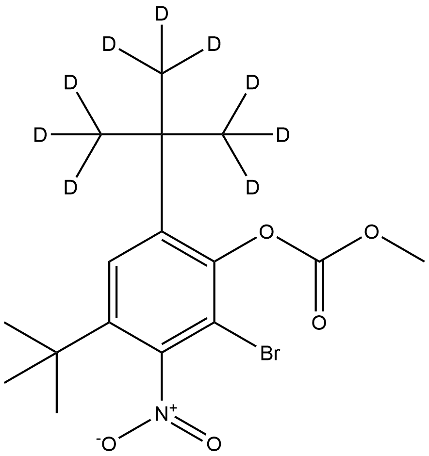 2-bromo-4-(tert-butyl)-6-(2-(methyl-d3)propan-2-yl-1,1,1,3,3,3-d6)-3-nitrophenyl methyl carbonate 结构式