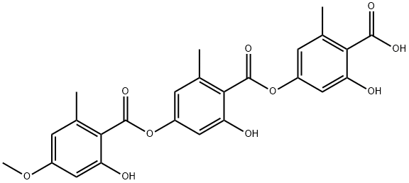 Benzoic acid, 2-hydroxy-4-[(2-hydroxy-4-methoxy-6-methylbenzoyl)oxy]-6-methyl-, 4-carboxy-3-hydroxy-5-methylphenyl ester 结构式