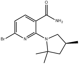 3-Pyridinecarboxamide, 6-bromo-2-[(4S)-2,2,4-trimethyl-1-pyrrolidinyl]- 结构式