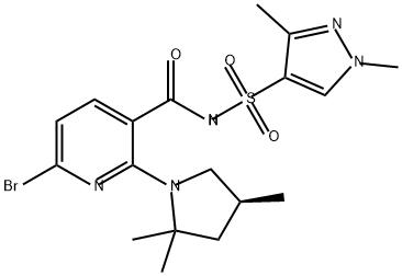 3-Pyridinecarboxamide, 6-bromo-N-[(1,3-dimethyl-1H-pyrazol-4-yl)sulfonyl]-2-[(4S)-2,2,4-trimethyl-1-pyrrolidinyl]- 结构式