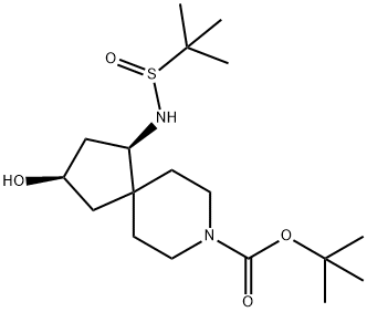 (1R,3R)-1-((叔丁基亚磺酰基)氨基)-3-羟基-8-氮杂螺[4.5]癸-8-羧酸叔丁酯 结构式