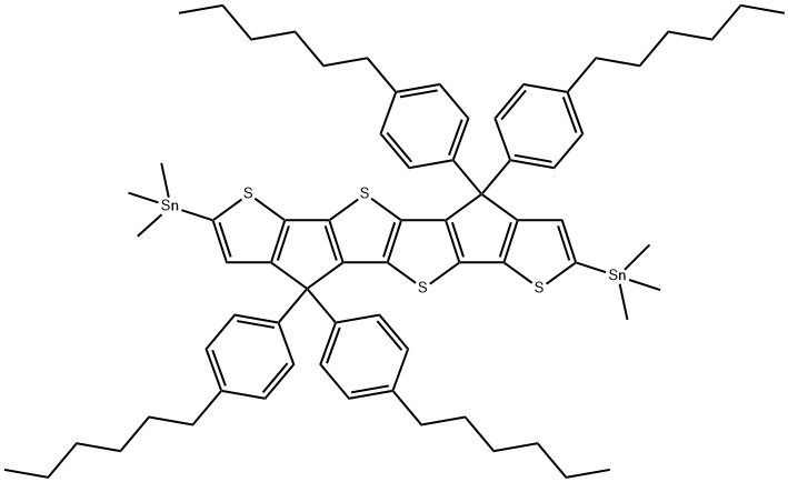 4,4,9,9-四(4-己基苯基)-4,9-双锡-噻吩并[3',2':4,5]环戊二烯并[1,2-B]噻吩[2'',3'':3',4']环戊二烯并[1',2':4,5]噻吩并[2,3-D]噻吩 结构式