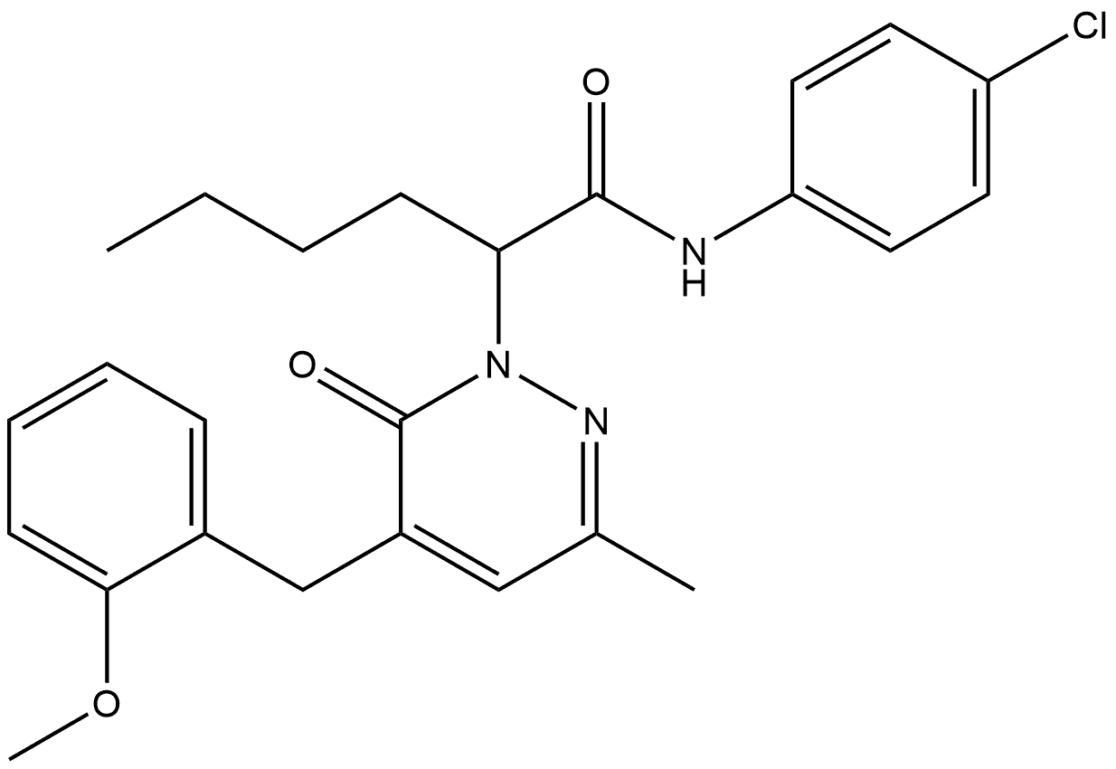 1(6H)-Pyridazineacetamide, α-butyl-N-(4-chlorophenyl)-5-[(2-methoxyphenyl)methyl]-3-methyl-6-oxo- 结构式