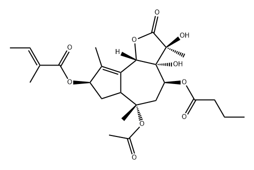 2-Butenoic acid, 2-methyl-, (3S,3aR,4S,6S,8R,9bS)-6-(acetyloxy)-2,3,3a,4,5,6,6a,7,8,9b-decahydro-3,3a-dihydroxy-3,6,9-trimethyl-2-oxo-4-(1-oxobutoxy)azuleno[4,5-b]furan-8-yl ester, (2E)- 结构式