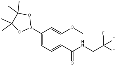 2-甲氧基-4-(4,4,5,5-四甲基-1,3,2-二氧硼杂环戊烷-2-基)-N-(2,2,2-三氟乙基)苯甲酰胺 结构式