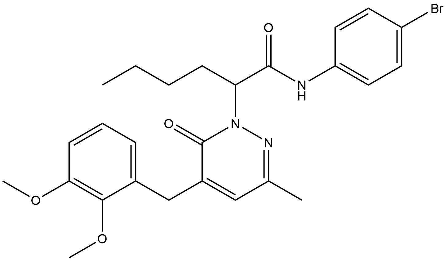 1(6H)-Pyridazineacetamide, N-(4-bromophenyl)-α-butyl-5-[(2,3-dimethoxyphenyl)methyl]-3-methyl-6-oxo- 结构式