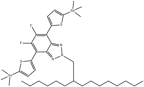 2H-Benzotriazole, 5,6-difluoro-2-(2-hexyldecyl)-4,7-bis[5-(trimethylstannyl)-2-thienyl]- 结构式