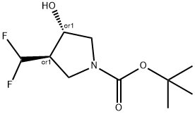 REL-(3R,4S)-叔丁基3-(二氟甲基)-4-羟基吡咯烷-1-羧酸酯 结构式