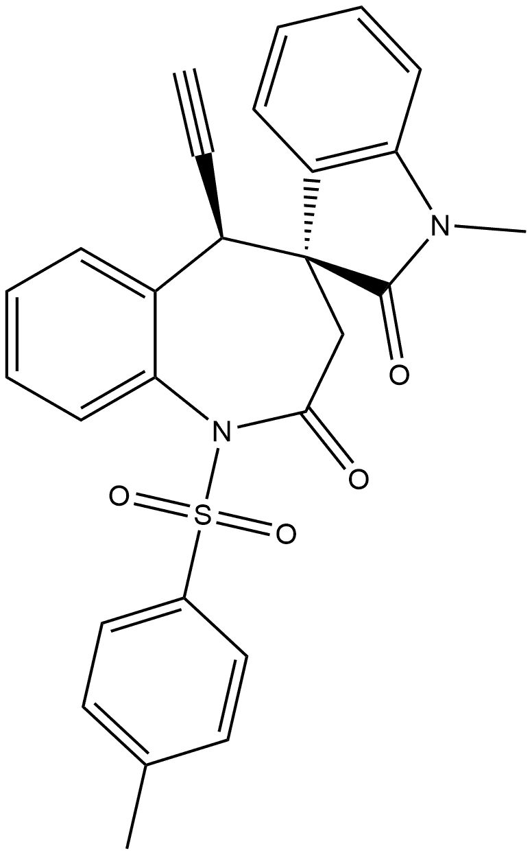 (3′S,5R)-5-Ethynyl-1,5-dihydro-1′-methyl-1-[(4-methylphenyl)sulfonyl]spiro[4H-1-benzazepine-4,3′-[3H]indole]-2,2′(1′H,3H)-dione 结构式