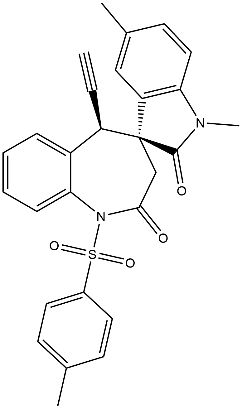 (3′S,5R)-5-Ethynyl-1,5-dihydro-1′,5′-dimethyl-1-[(4-methylphenyl)sulfonyl]spiro[4H-1-benzazepine-4,3′-[3H]indole]-2,2′(1′H,3H)-dione 结构式