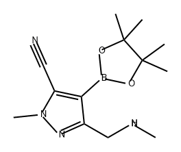 1H-Pyrazole-5-carbonitrile, 1-methyl-3-[(methylamino)methyl]-4-(4,4,5,5-tetramethyl-1,3,2-dioxaborolan-2-yl)- 结构式