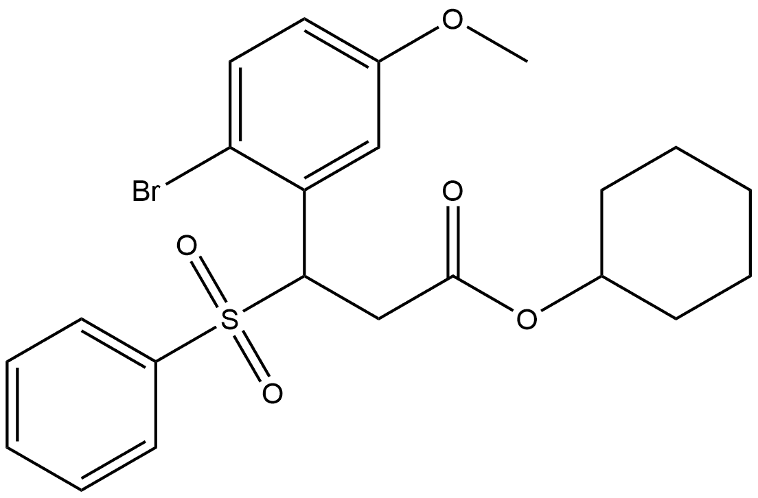 Benzenepropanoic acid, 2-bromo-5-methoxy-β-(phenylsulfonyl)-, cyclohexyl ester 结构式