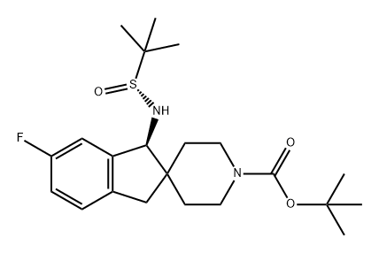 叔丁基(S)-1-(((R-叔丁基亚磺酰基)氨基-6-氟-1,3-二氢螺[茚-2,4'-哌啶]-1'-羧酸酯 结构式