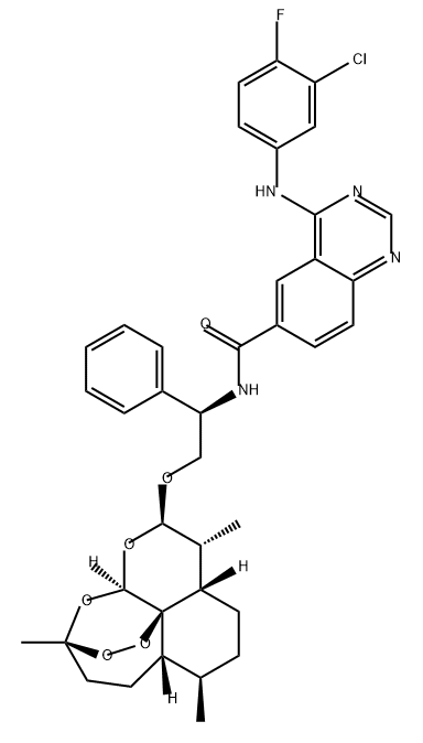6-Quinazolinecarboxamide, 4-[(3-chloro-4-fluorophenyl)amino]-N-[(1R)-2-[[(3R,5aS,6R,8aS,9R,10R,12R,12aR)-decahydro-3,6,9-trimethyl-3,12-epoxy-12H-pyrano[4,3-j]-1,2-benzodioxepin-10-yl]oxy]-1-phenylethyl]- 结构式