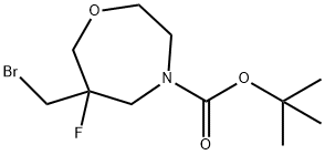 6-(溴甲基)-6-氟-1,4-氧杂氮杂-4-羧酸叔丁酯 结构式