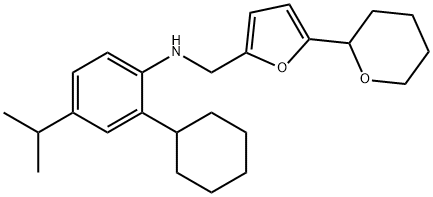 N-[2-Cyclohexyl-4-(1-methylethyl)phenyl]-5-(tetrahydro-2H-pyran-2-yl)-2-furanmethanamine 结构式