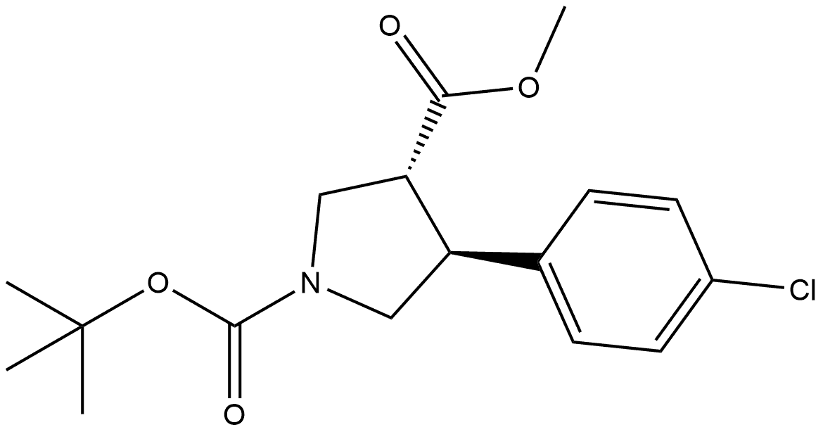 反式-1-叔丁氧羰基-4-(4-氯苯基)-3-吡咯烷甲酸甲酯 结构式