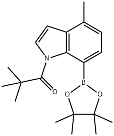 2,2-二甲基-1-(4-甲基-7-(4,4,5,5-四甲基-1,3,2-二氧硼杂环戊烷-2-基)-1H-吲哚-1-基)丙-1 -酮 结构式