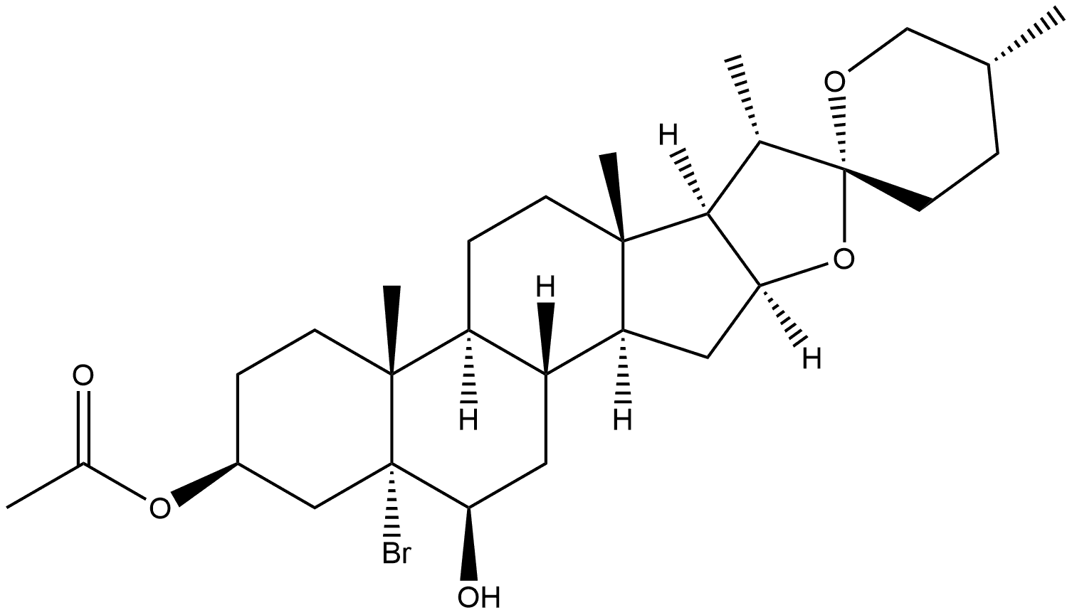 Spirostan-3,6-diol, 5-bromo-, 3-acetate, (3β,5α,6β,25R)- 结构式