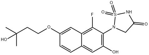 1,2,5-Thiadiazolidin-3-one, 5-[1-fluoro-3-hydroxy-7-(3-hydroxy-3-methylbutoxy)-2-naphthalenyl]-, 1,1-dioxide 结构式