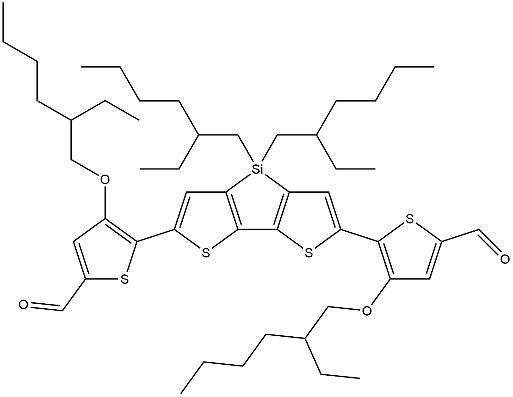 5,5'-(4,4-双(2-乙基己基)-4H-硅洛[3,2-b:4,5-b']二噻吩-2,6-二基)双(4-((2-乙基己基)氧基)噻吩-2-甲醛) 结构式