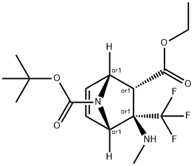 REL-7-(叔丁基)2-乙基(1R,2S,3R,4S)-3-(甲氨基)-3-(三氟甲基)-7-氮杂双环[2.2.1]庚-5-烯-2,7-二羧酸酯 结构式